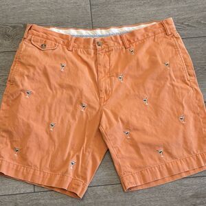 Vintage Polo Ralph Lauren Shorts Mens 40 Martini Embroidered All Over Orange